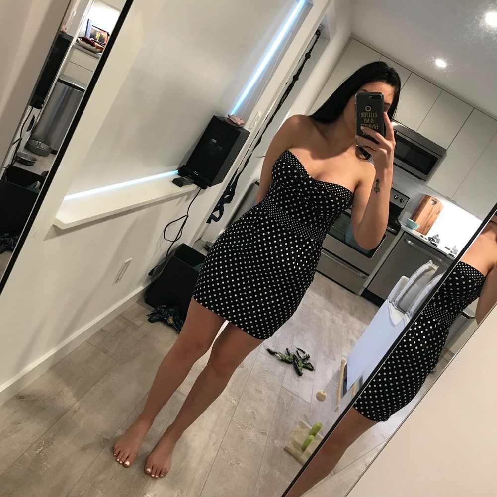 Black and White Polk Dot Strapless Dress